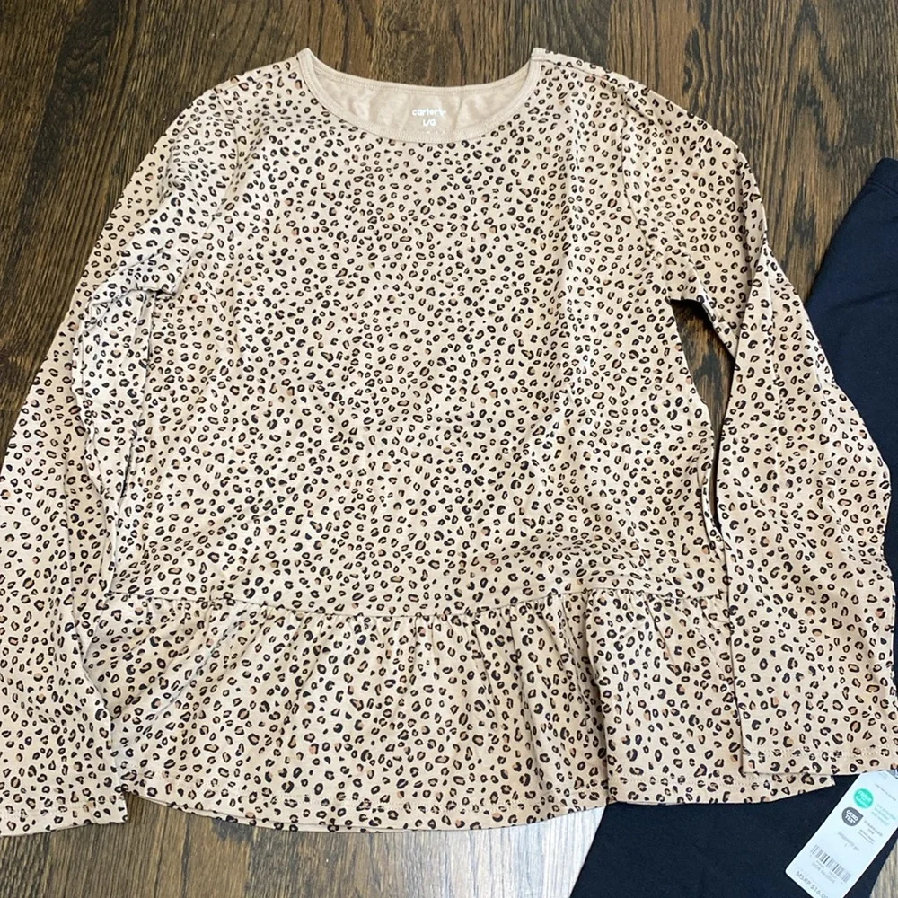 NWT Carter’s Leopard Peplum Top and Cozy Leggings 10